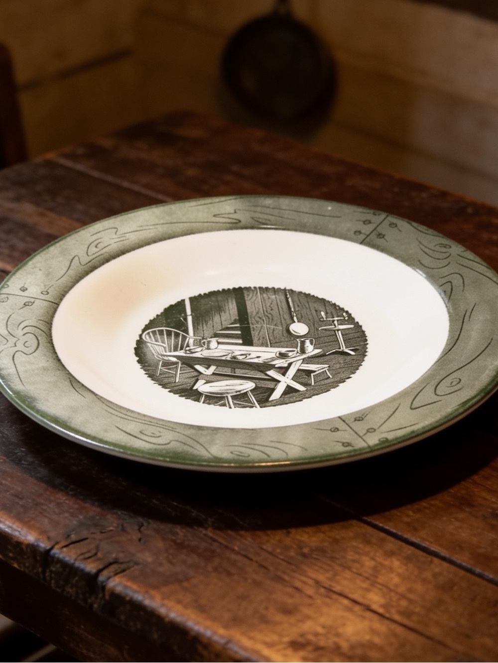 Colonial Homestead by Royal | Vintage Ceramic Green & White Bowl